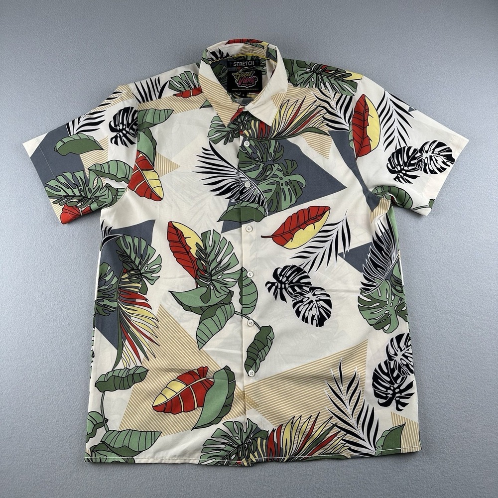 Good Vibes Shirt Mens Large Stretch Button‎ Down All Over Print Tropical